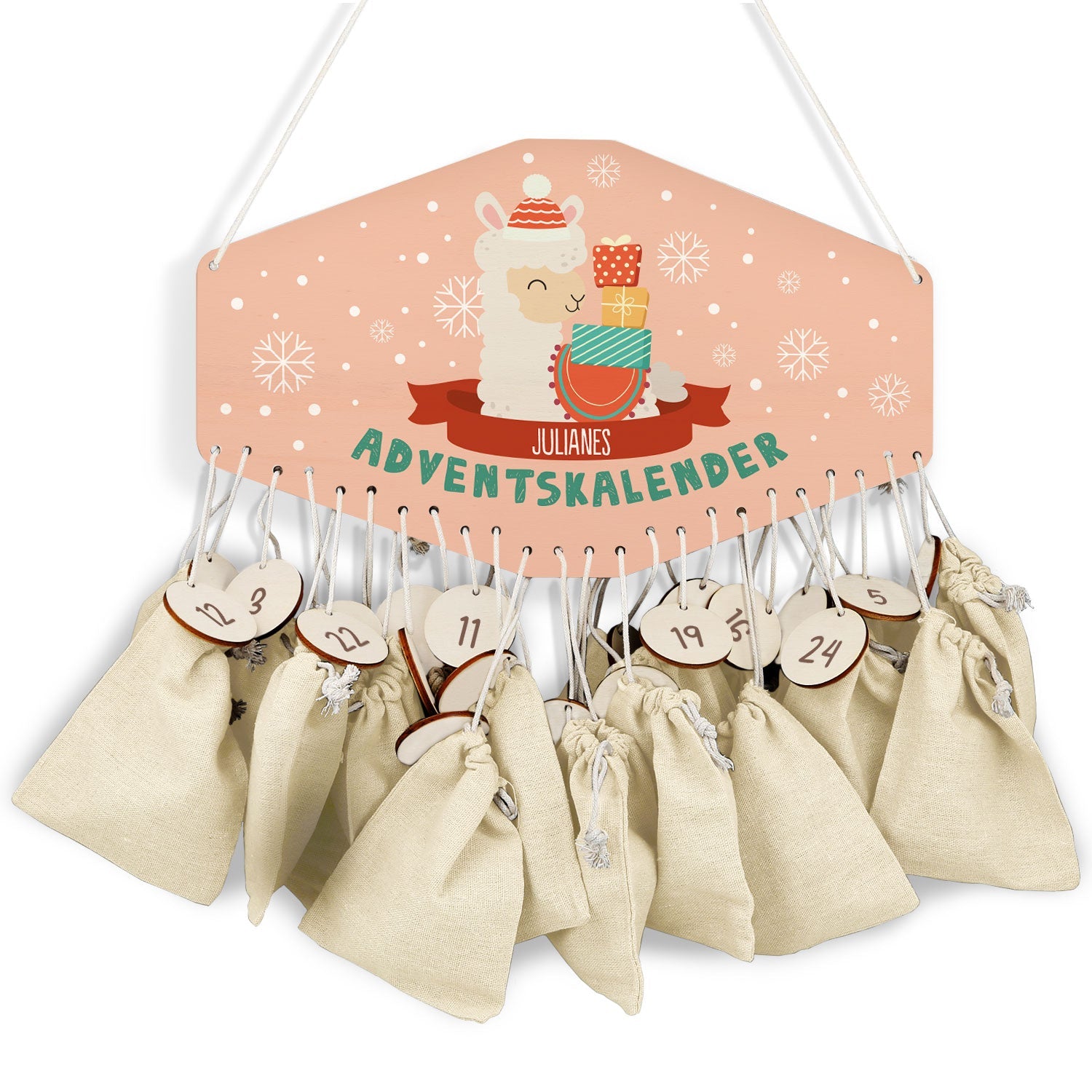 Personalisierter Adventskalender aus Holz mit Druckmotiv & Namen - Wintertiere