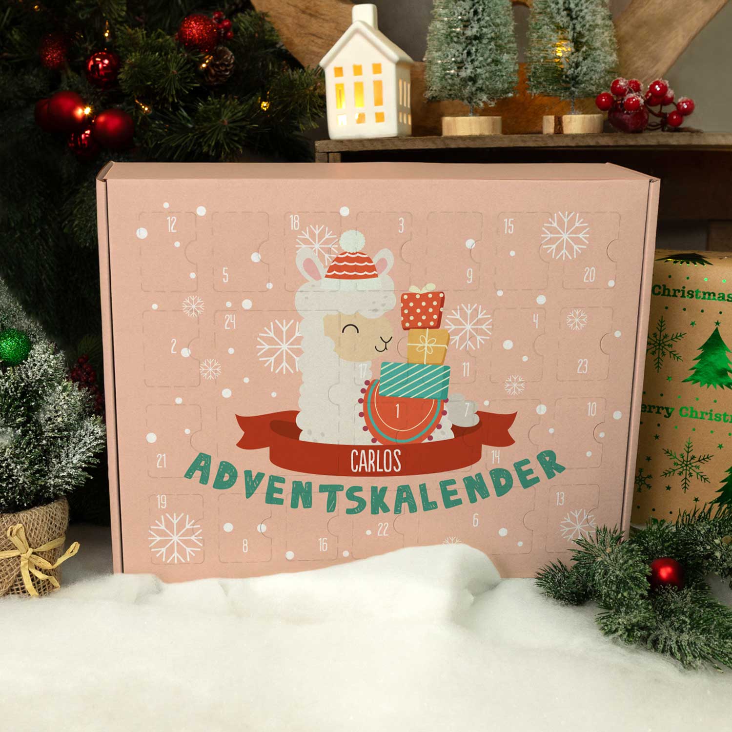 Personalisierter DIY Adventskalender mit Weihnachtstiere Design zum selbst Befüllen