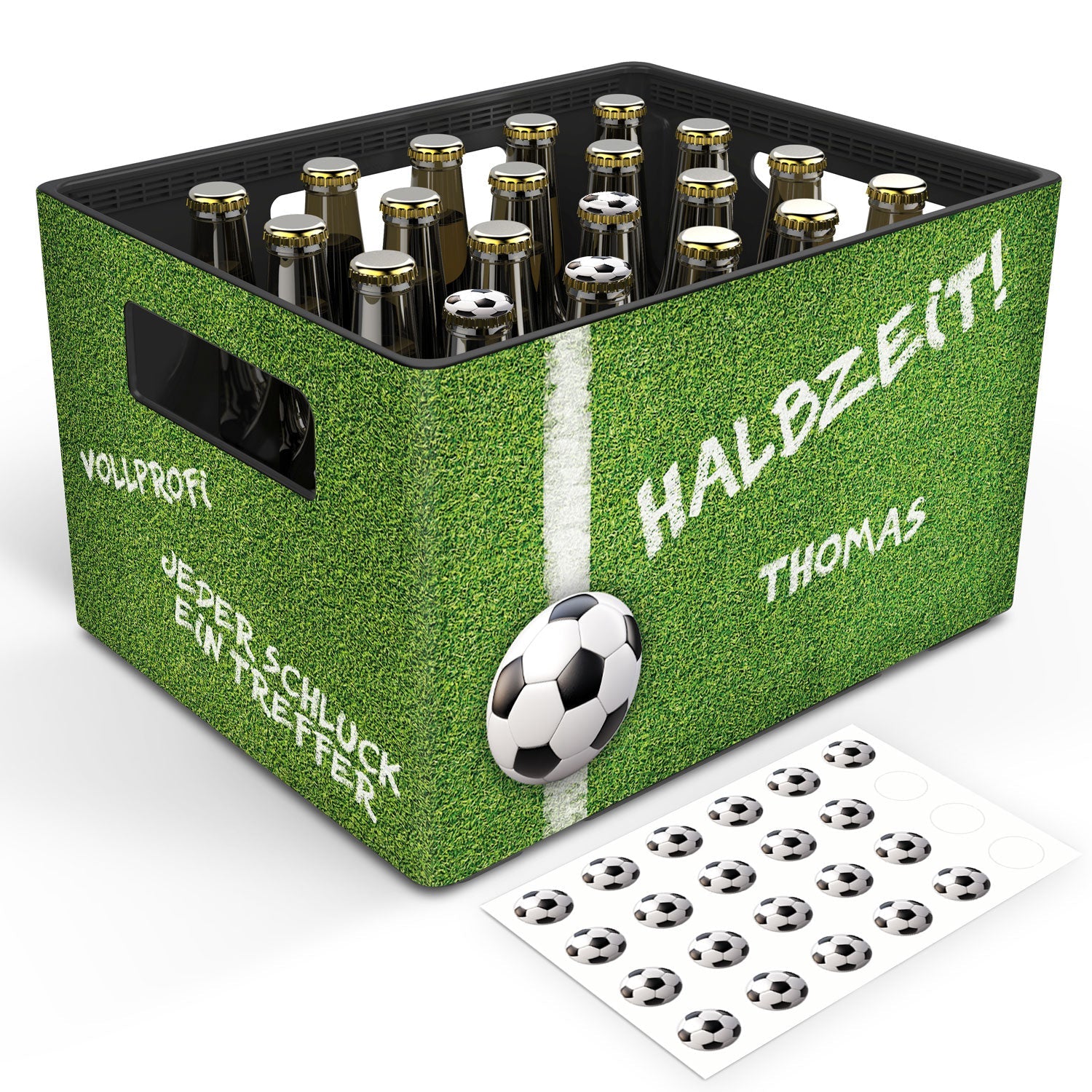 DIY Bierkasten Banderole mit 24 Deckelaufklebern - Fussball Motiv