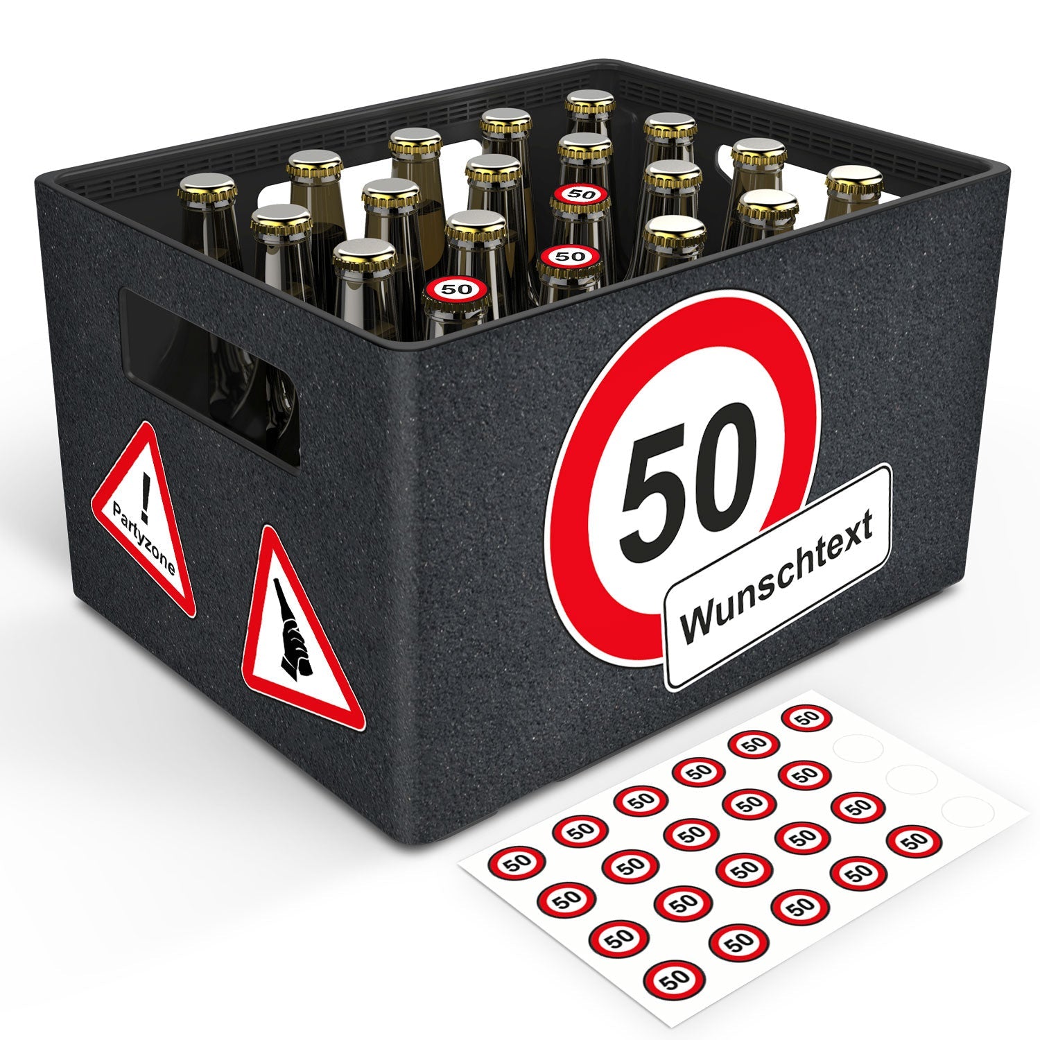 DIY Bierkasten Banderole mit 24 Deckelaufklebern - Verkehrszeichen