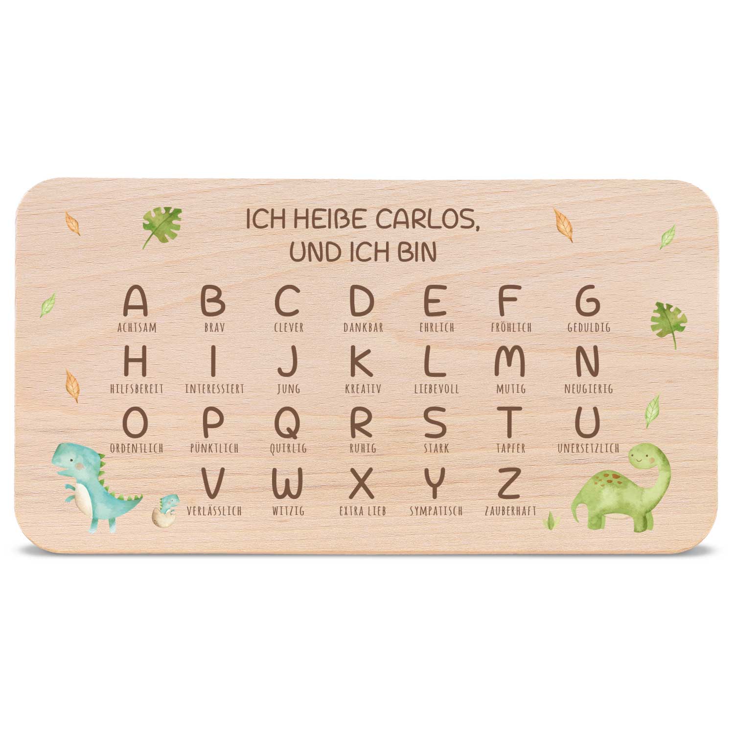 Frühstücksbrettchen mit Druckmotiv & Name - ABC Dinosaurier