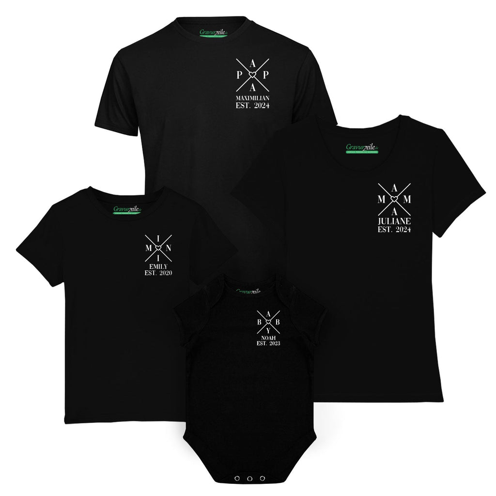 Personalisiertes T-Shirt Set für die Familie - Kreuz Herz