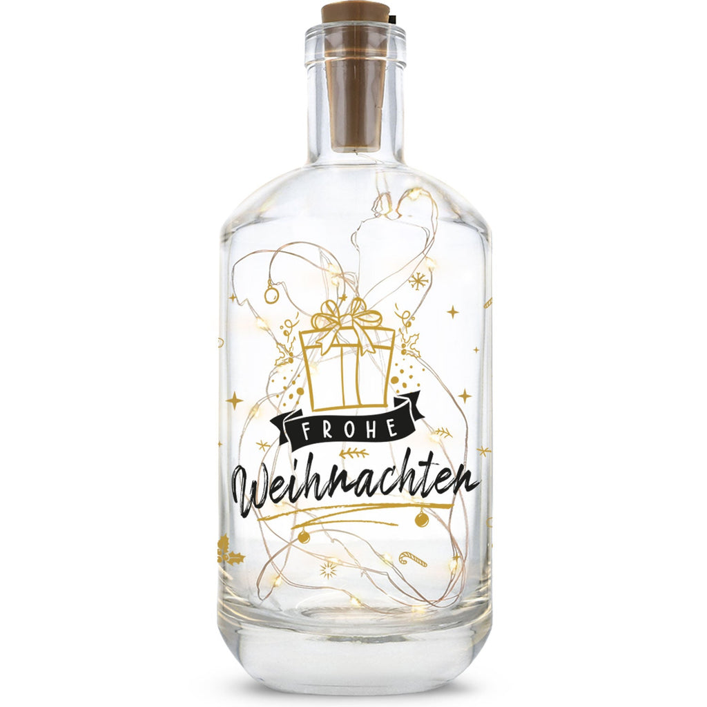 Flaschenlicht mit LED-Lichterkette und UV Druck - Goldenes Geschenk Design - Weihnachtsdekoration