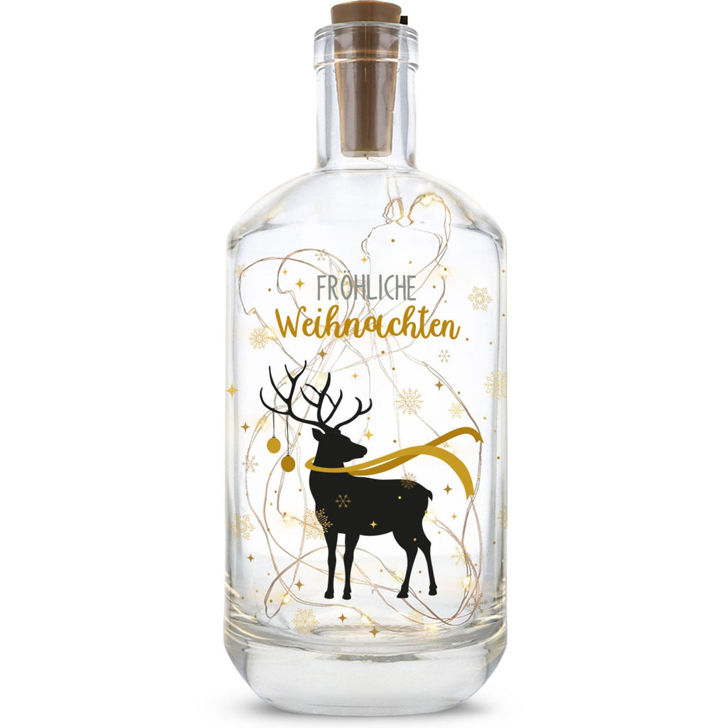 Flaschenlicht mit LED-Lichterkette und UV Druck - Hirsch Gold Design - Weihnachtsdekoration