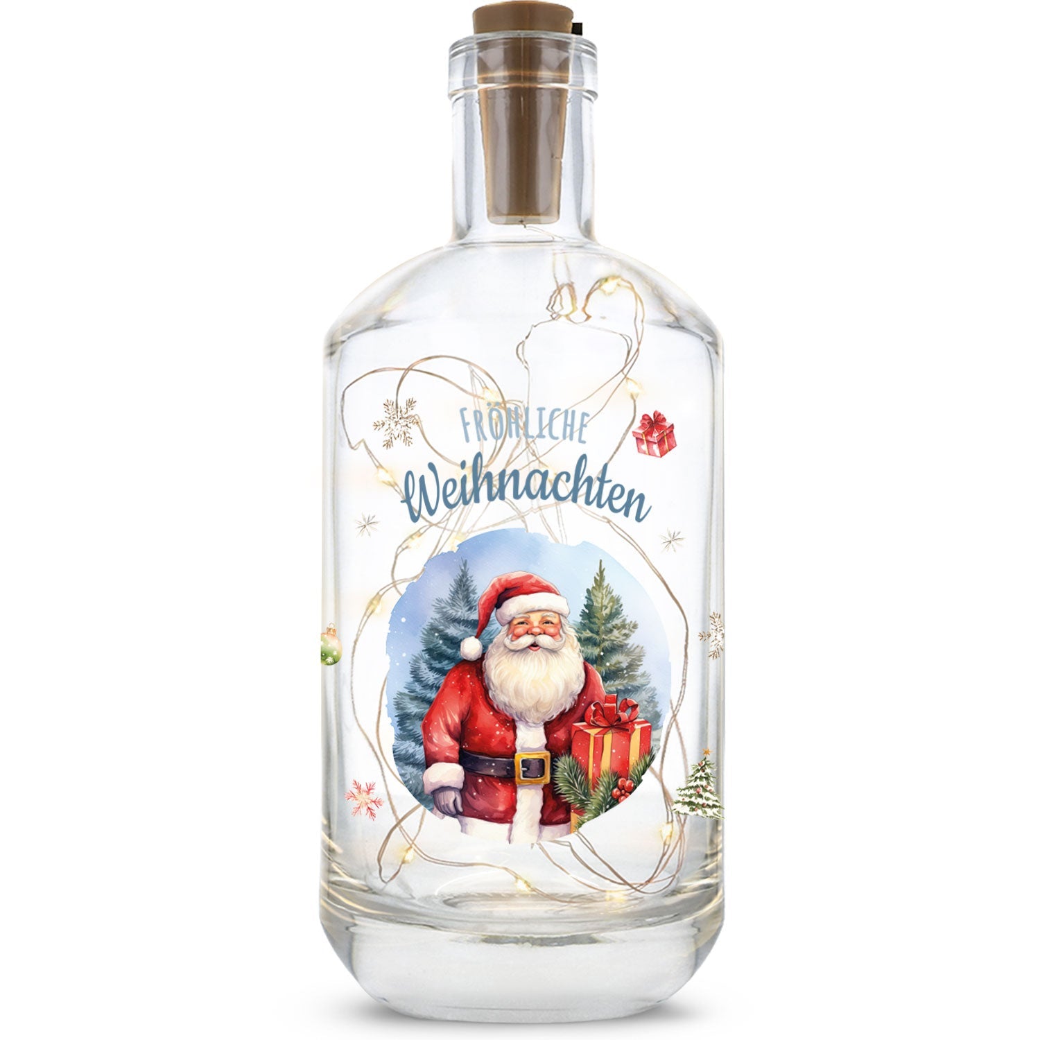 Flaschenlicht mit LED-Lichterkette und UV Druck - Weihnachtsmann Design - Weihnachtsdekoration