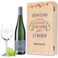Leonardo Weinglas inkl. bedruckter Holzkiste + Weinflasche - Geburtstage sind kein Grund