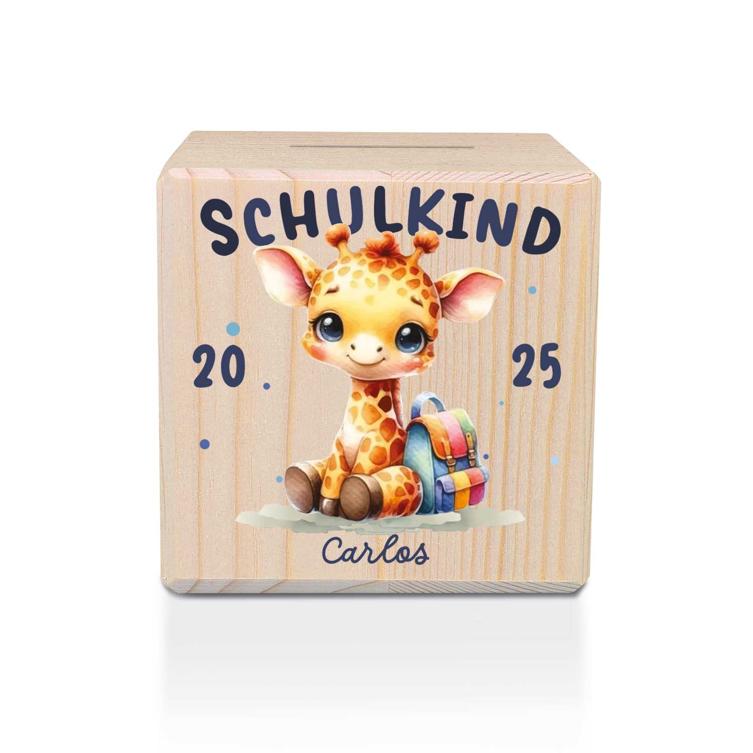 Spardose aus Holz - Schulkind
