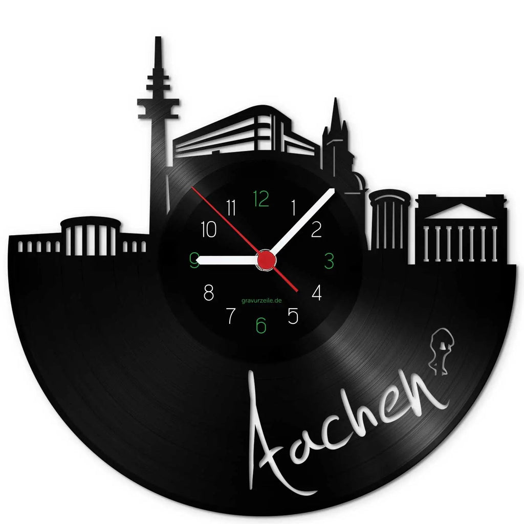 Wanduhr aus Vinyl Skyline Aachen