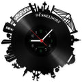 Wanduhr aus Vinyl Skyline Düsseldorf 2017