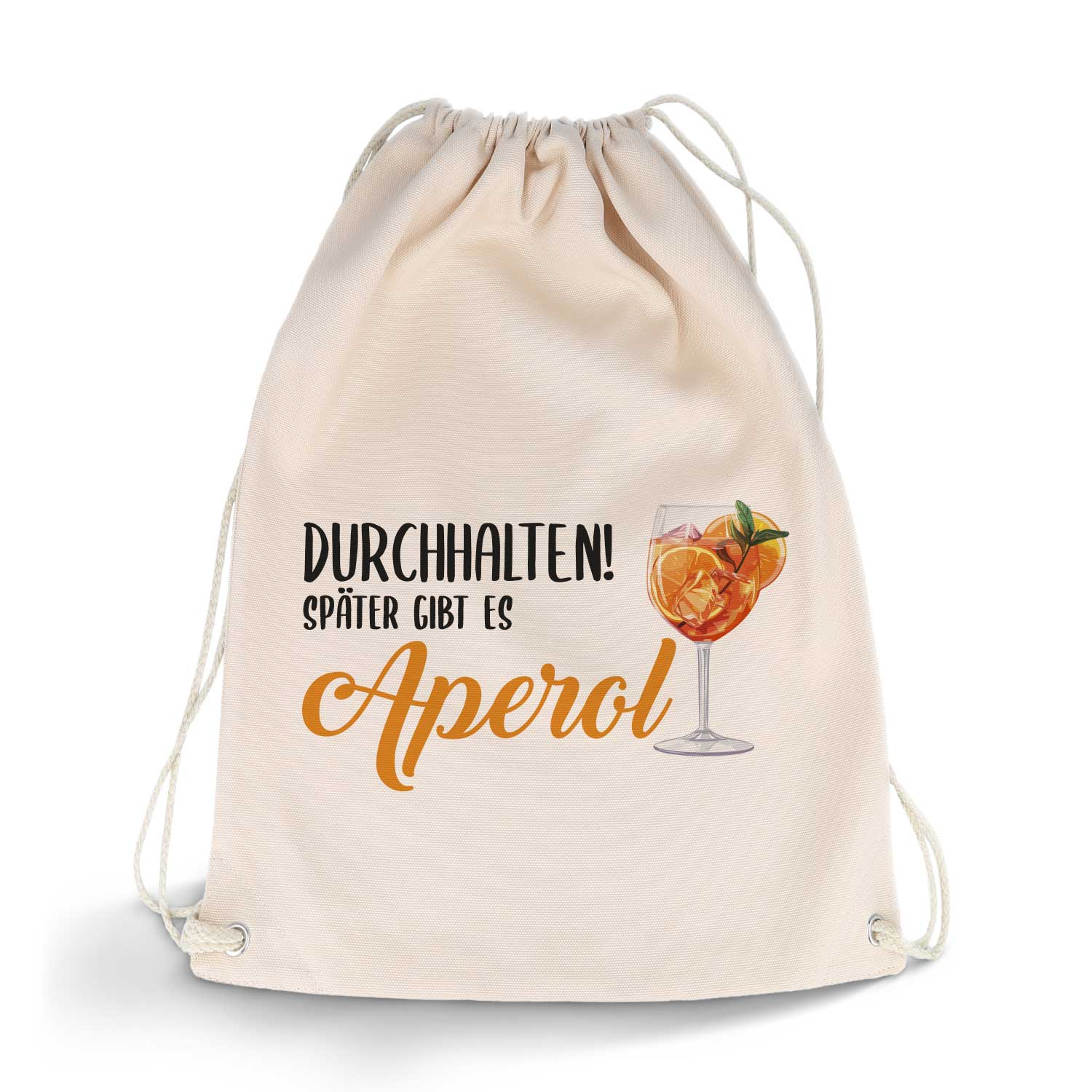 Bedruckter Turnbeutel im Durchhalten später gibt es Aperol Design