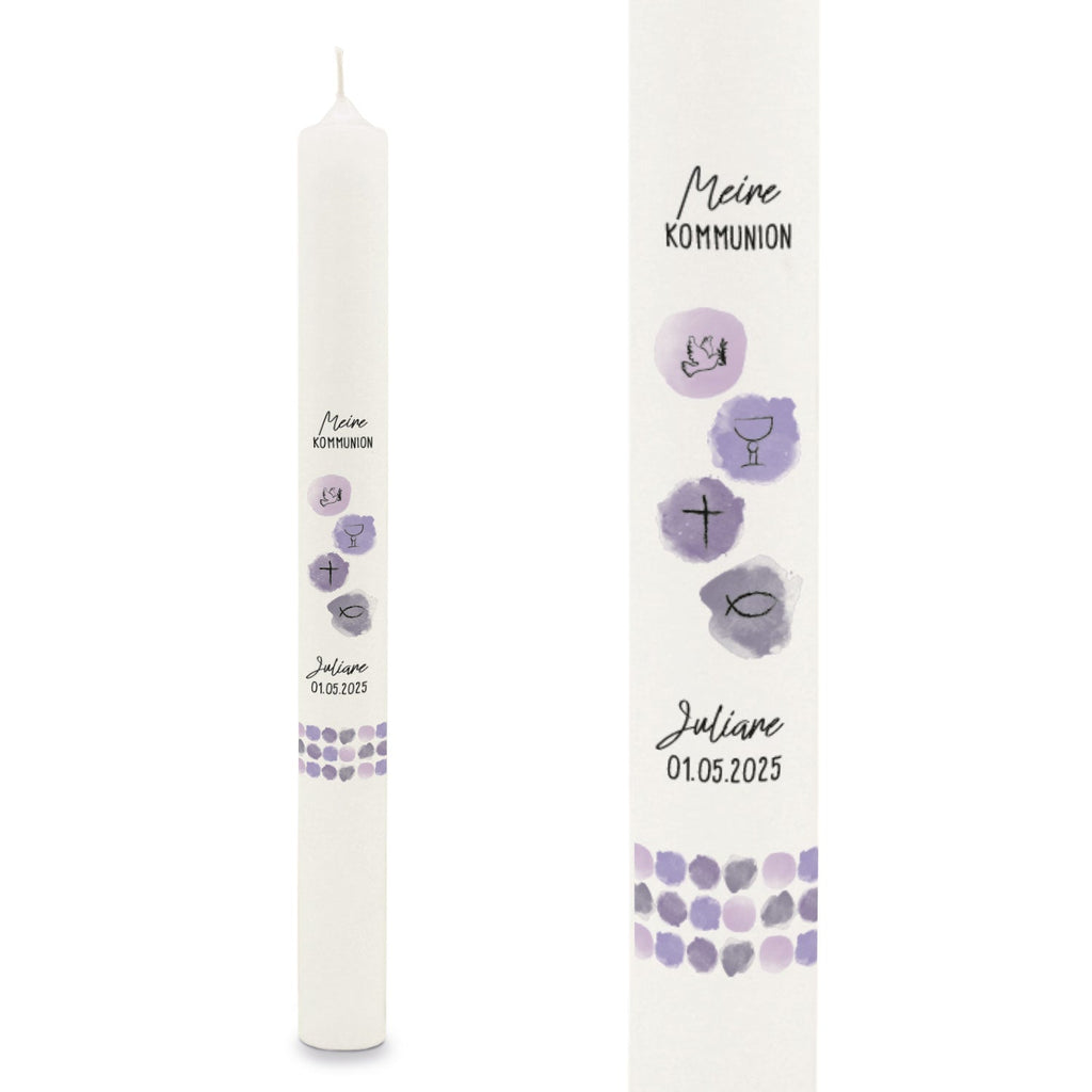 Stabkerze "Watercolor"- Kommunion Kerze mit Namen & Datum