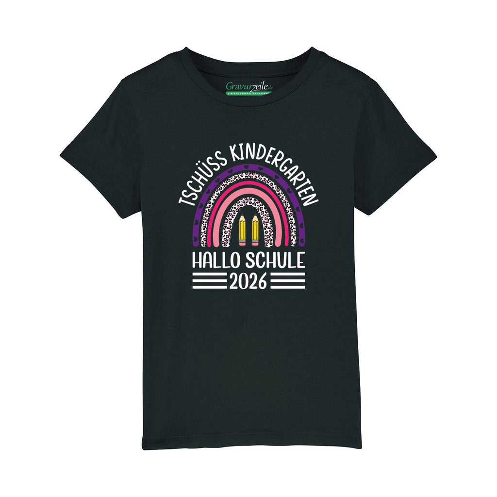 Bedrucktes T-Shirt für Kinder - Tschüss Kindergarten Regenbogen Lila