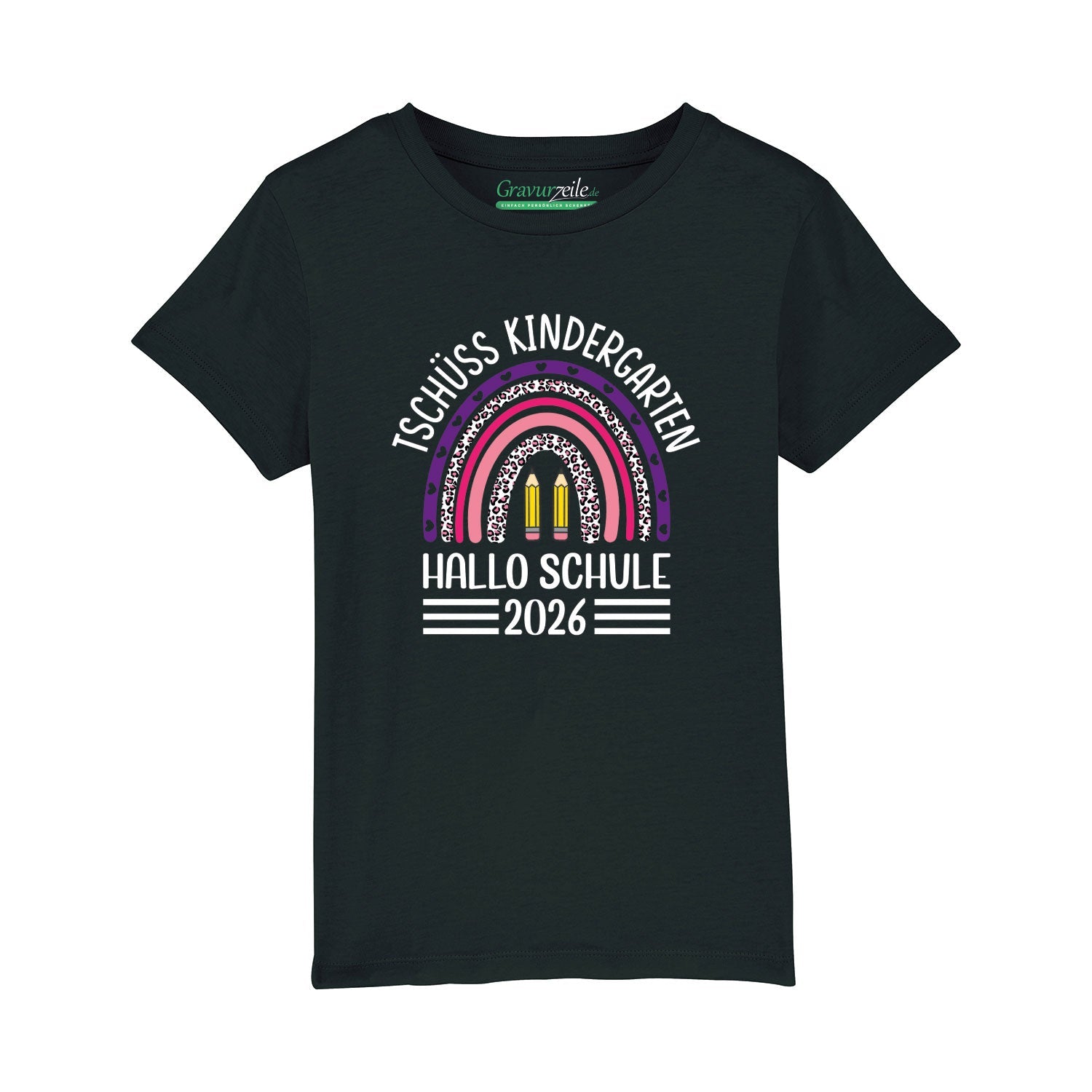 Bedrucktes T-Shirt für Kinder - Tschüss Kindergarten Regenbogen Lila