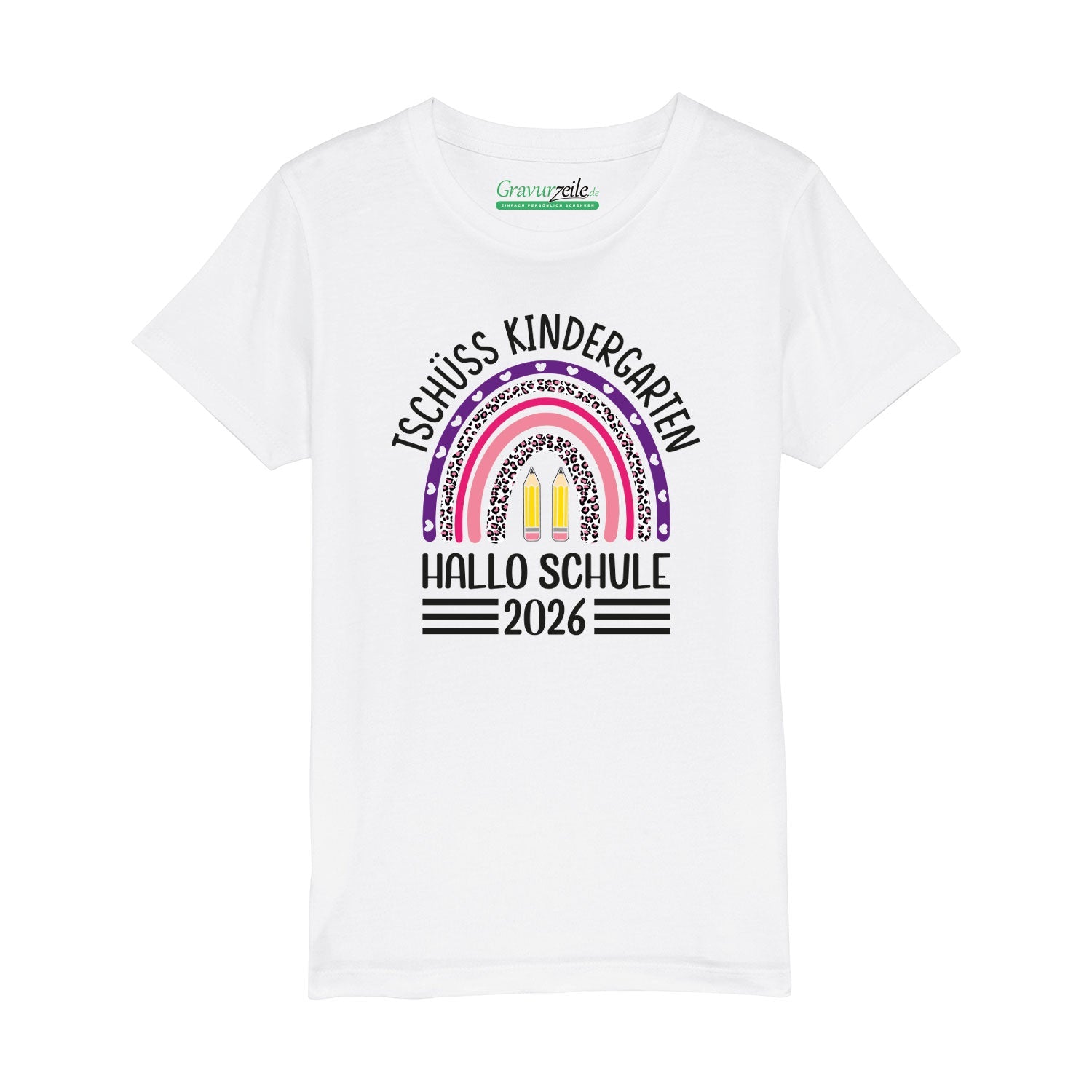 Bedrucktes T-Shirt für Kinder - Tschüss Kindergarten Regenbogen Lila