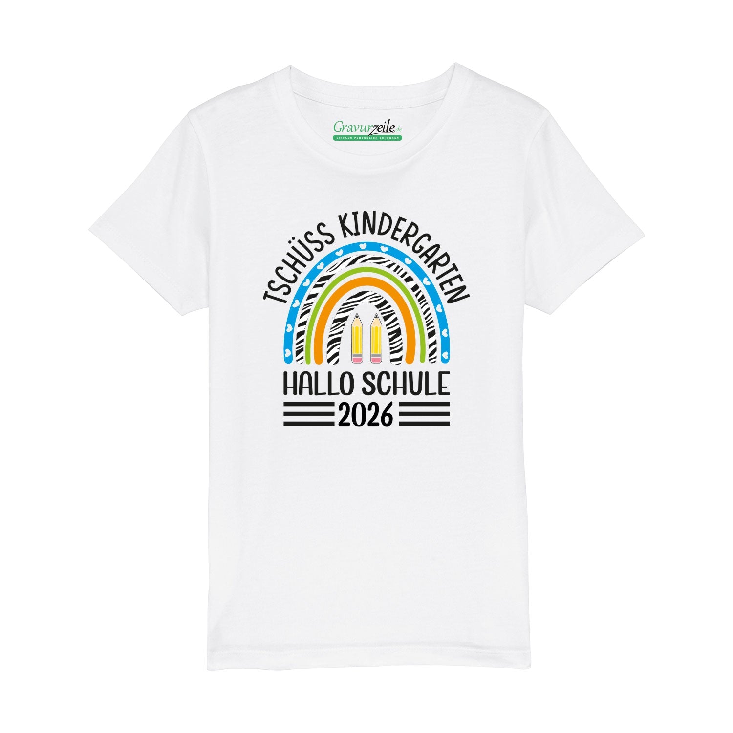 Bedrucktes T-Shirt für Kinder - Tschüss Kindergarten Regenbogen Blau