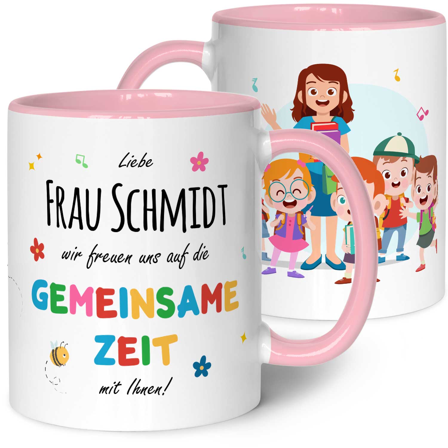 Bedruckte Tasse mit Name - Wir freuen uns auf eine gemeinsame Zeit