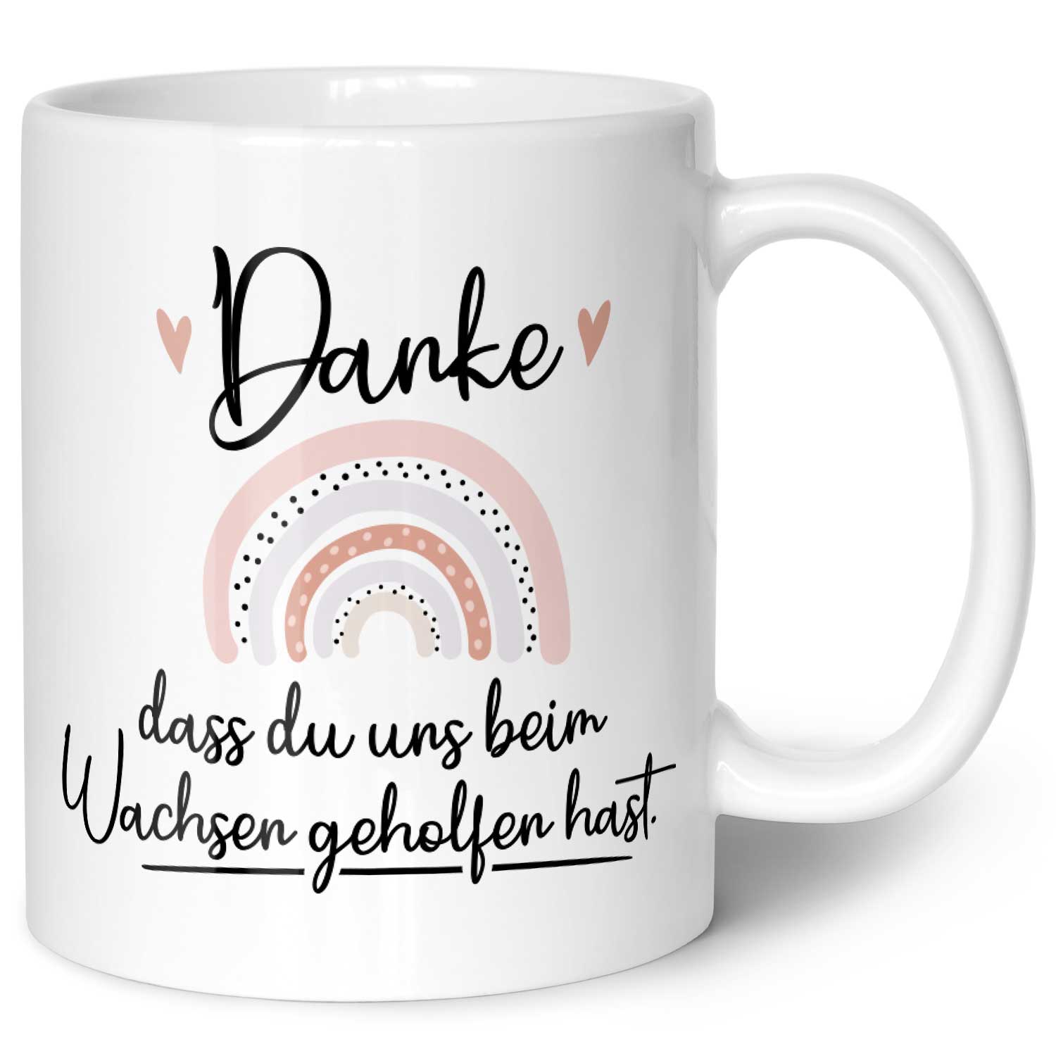 Bedruckte Tasse mit Spruch - "Danke dass du uns beim Wachsen geholfen hast" V2