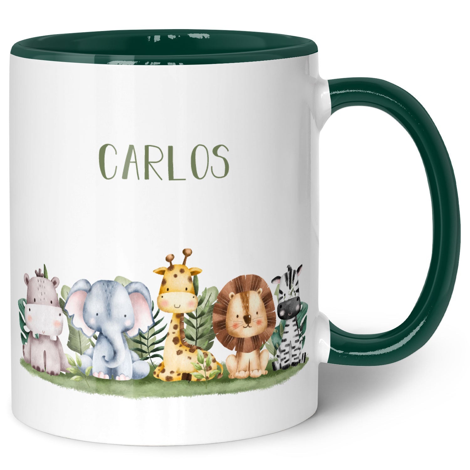 Bedruckte Tasse mit Name - Tiergruppe Safari