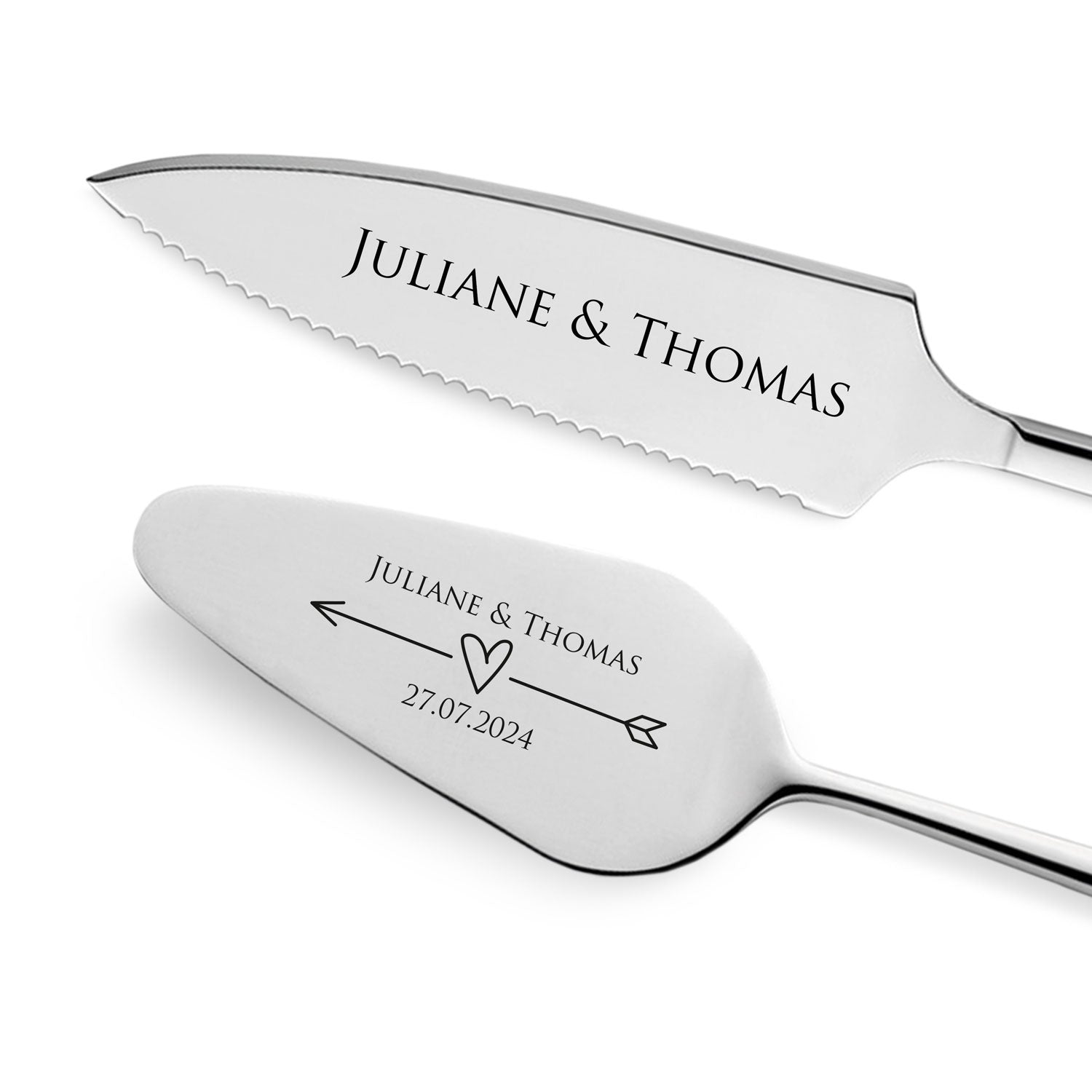 Tortenbesteck im Set - Pfeil - Mit persönlicher Gravur als Geschenk zur Hochzeit