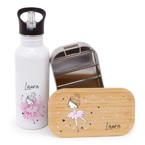 Bedruckte Brotdose & Trinkflasche im Set - Ballerina