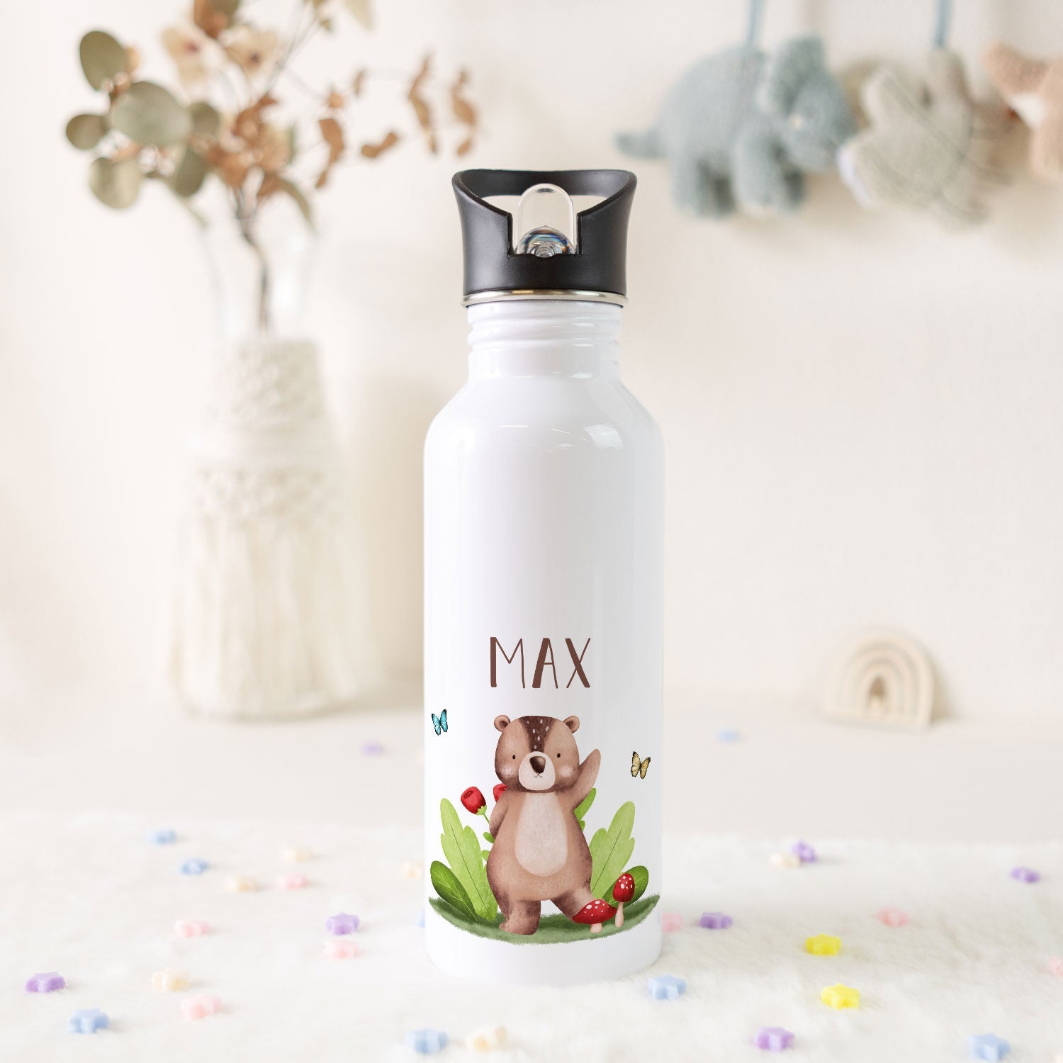 Bedruckte Trinkflasche aus Edelstahl - Tiergruppe