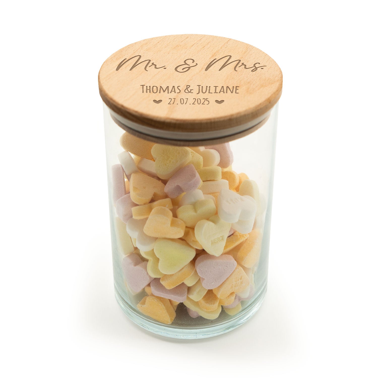 Graviertes Vorratsglas mit Holzdeckel - Mr & Mrs