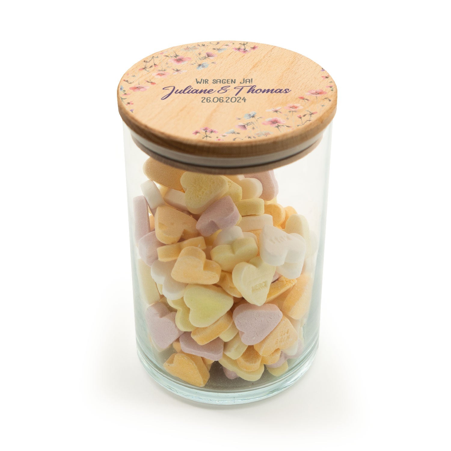 Bedrucktes Vorratsglas mit Holzdeckel - Pastell Flowers