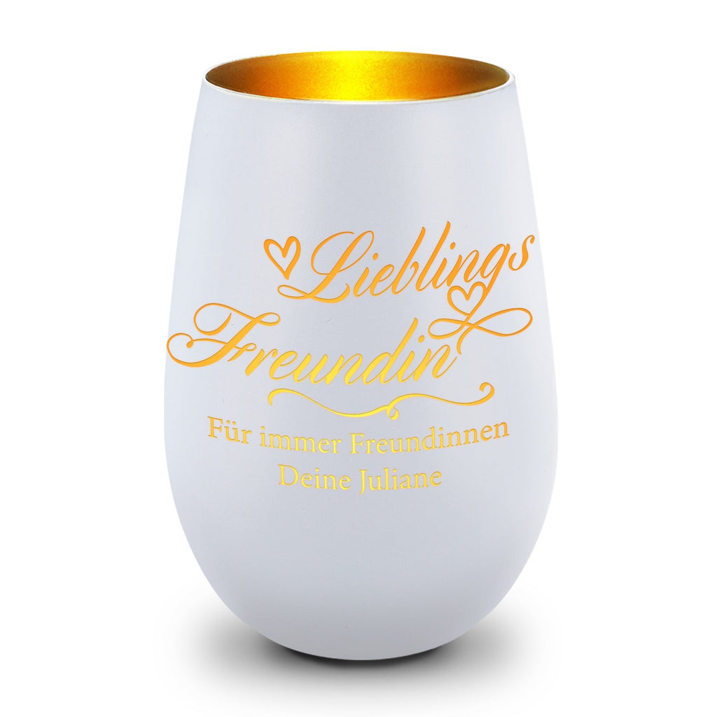 Deko Windlicht aus Glas mit Gravur - Lieblings Freundin v2 - Personalisiert mit Namen