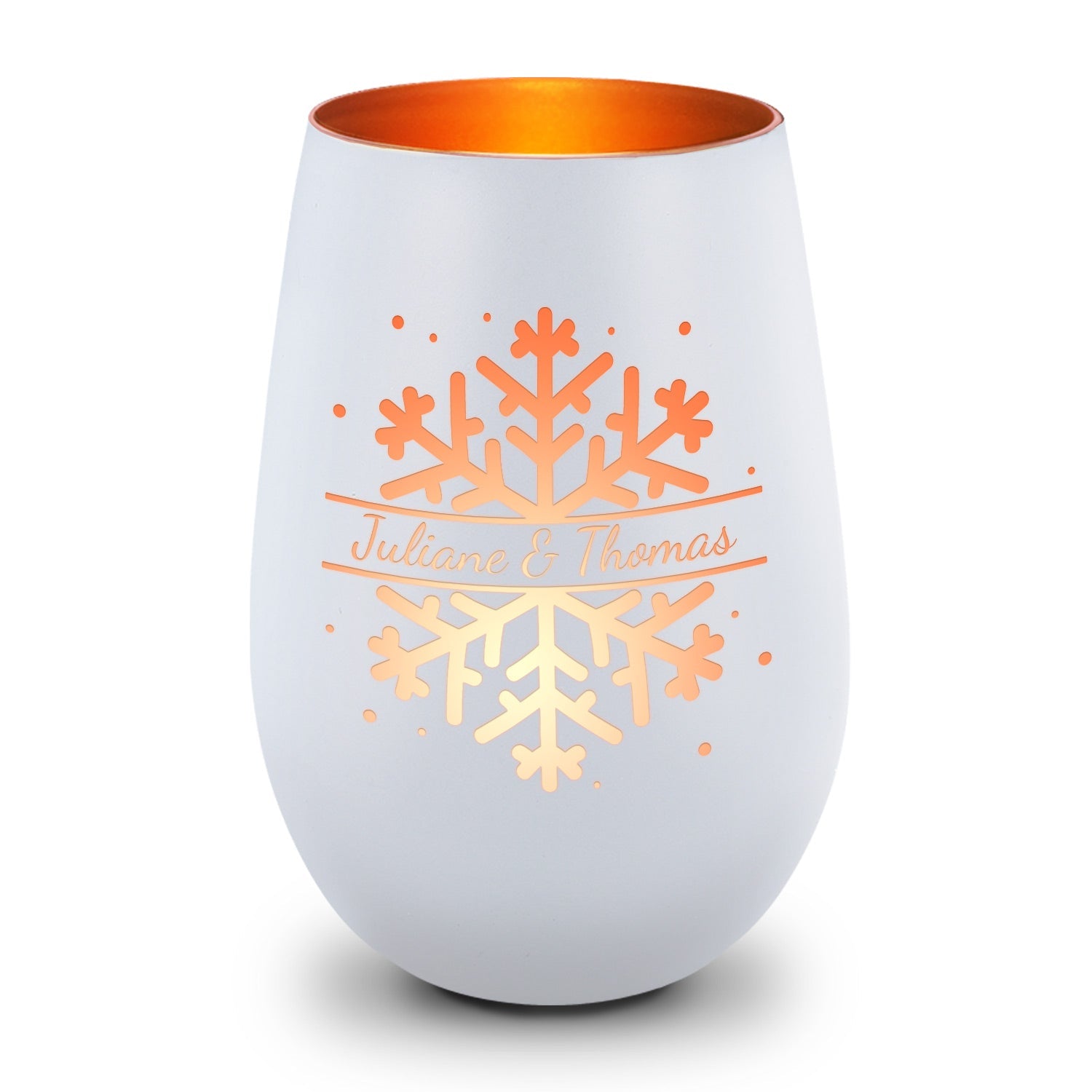 Deko Windlicht aus Glas mit Gravur - Schneeflocke - Personalisiert mit Namen - Geschenk zu Weihnacht
