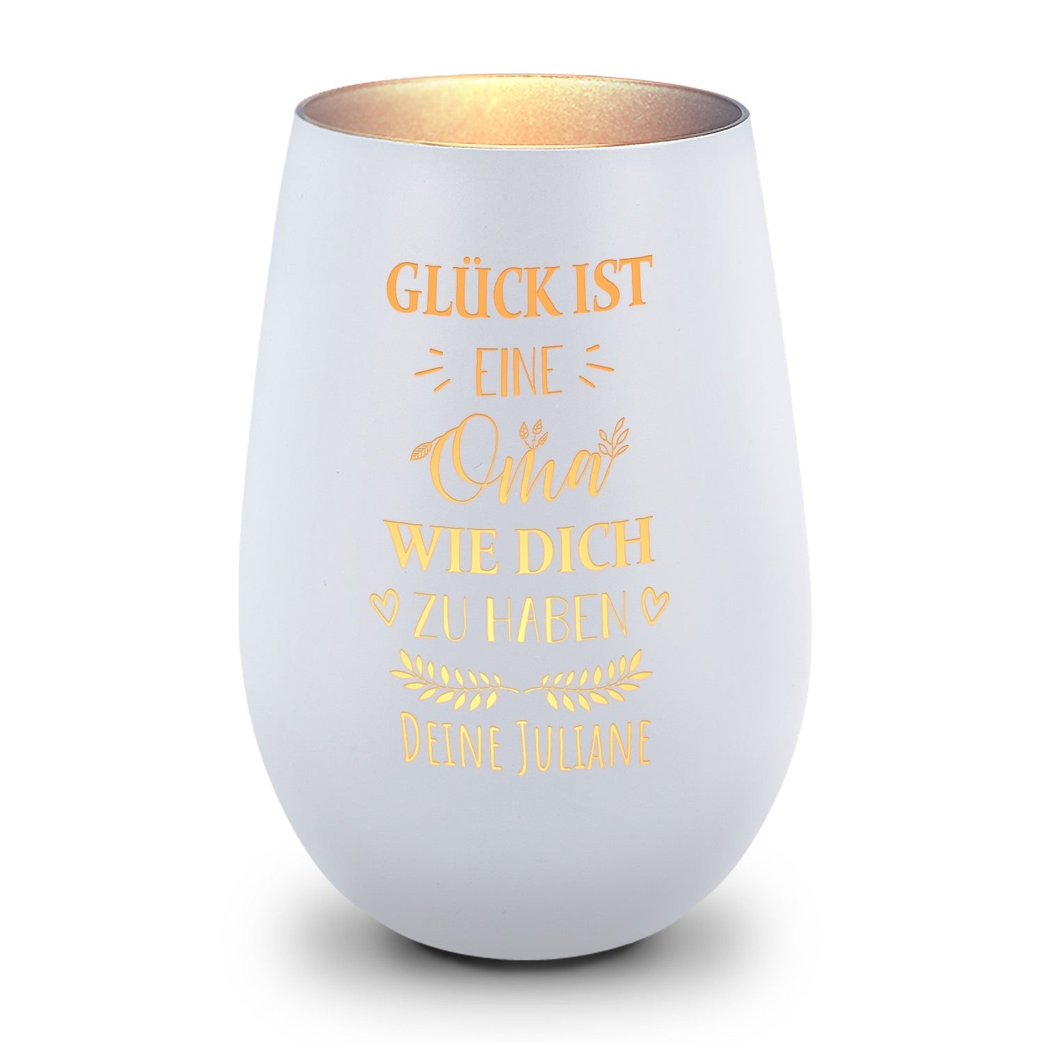 Deko Windlicht aus Glas mit Gravur - Glück ist eine Oma wie Dich zu haben - Personalisiert mit Namen
