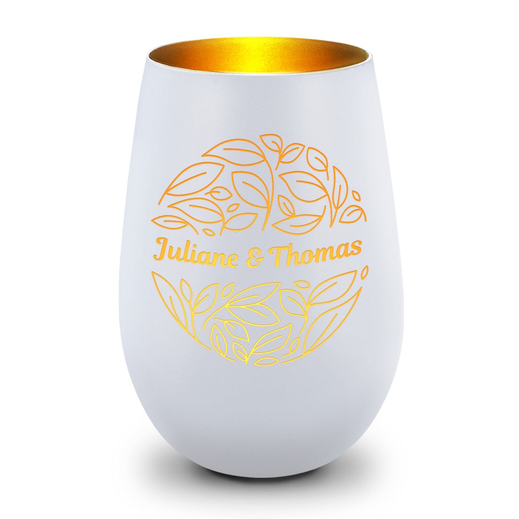 Deko Windlicht aus Glas mit Gravur - Nature Love - Personalisiert mit Name