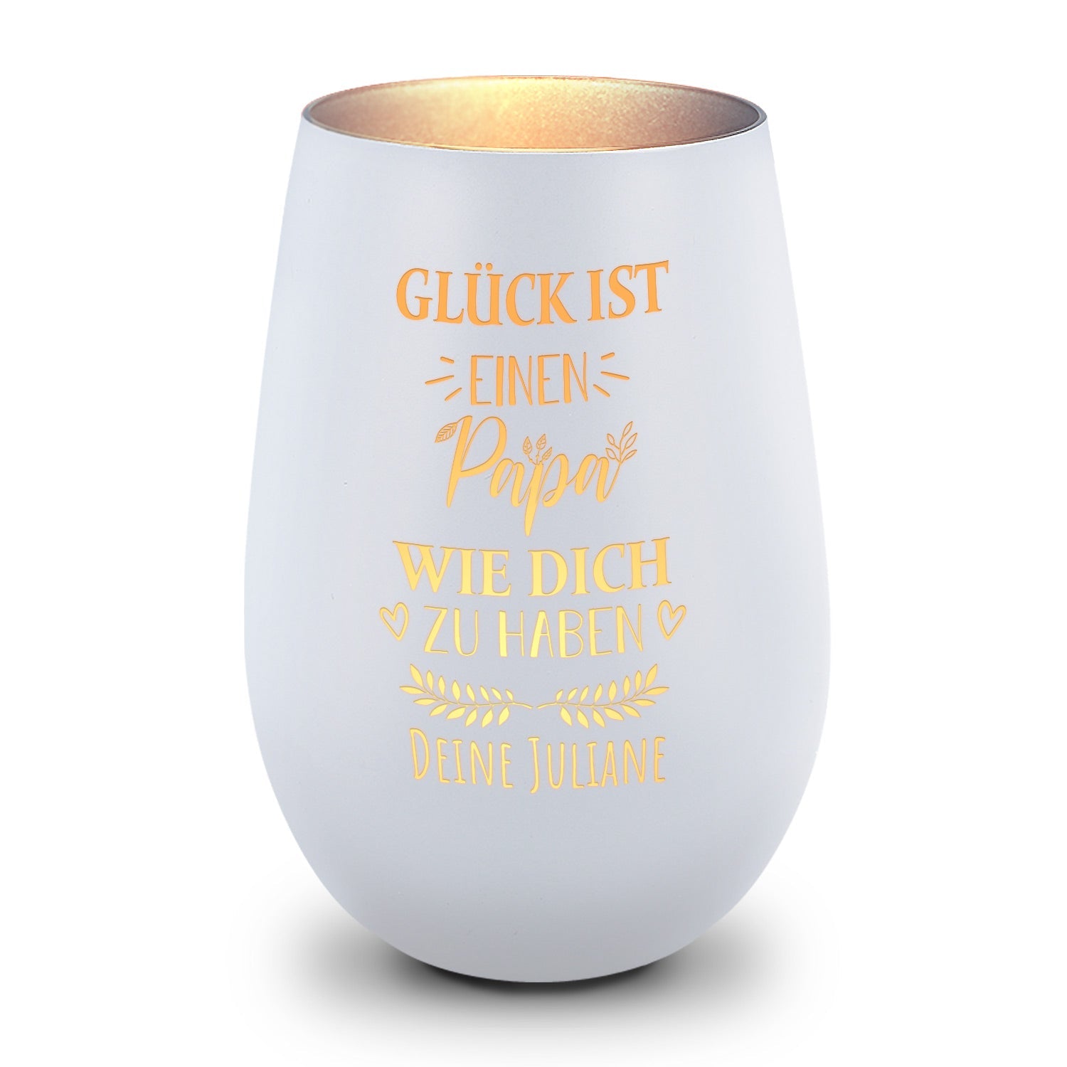 Deko Windlicht aus Glas mit Gravur - Glück ist einen Papa wie Dich zu haben - Personalisiert mit Nam