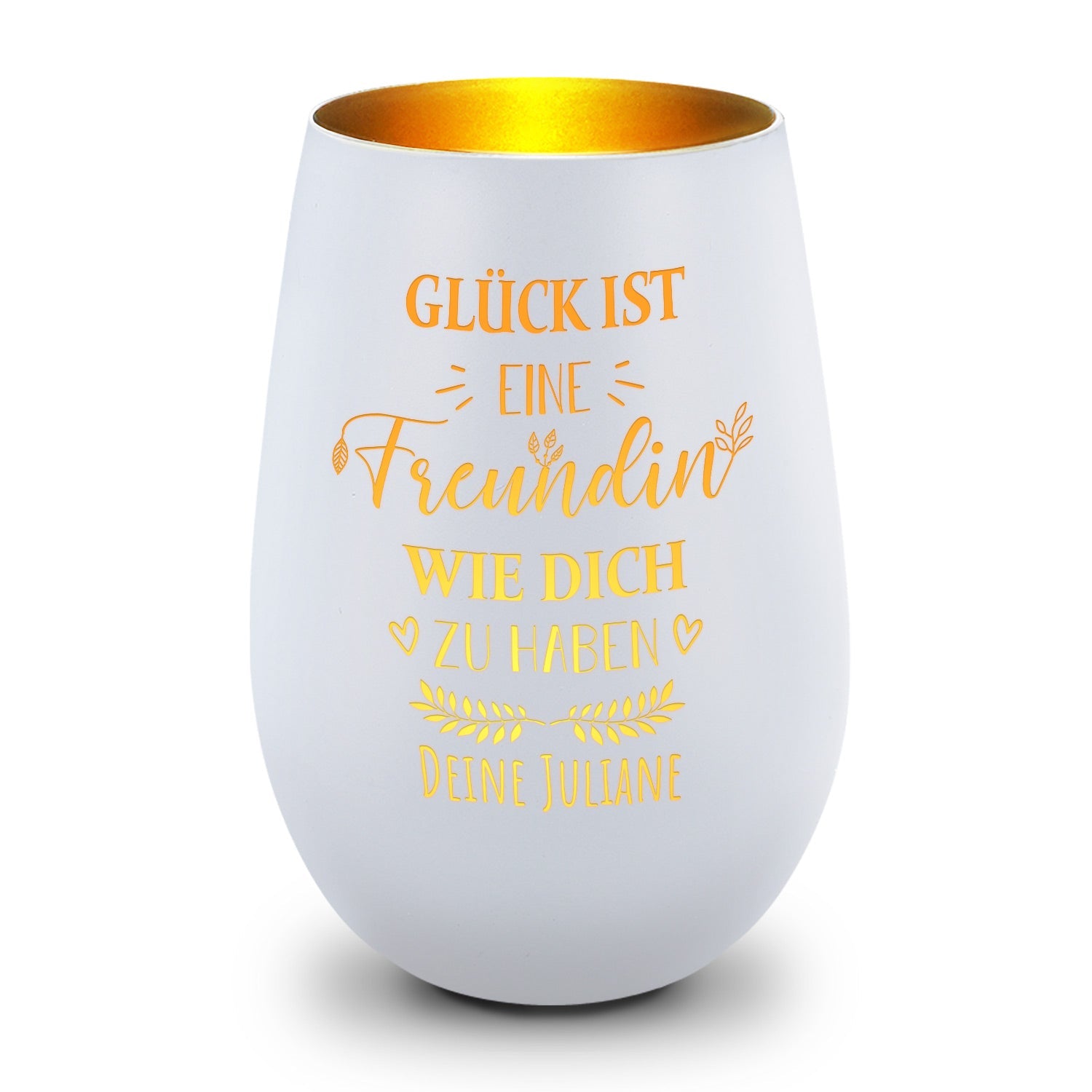 Deko Windlicht aus Glas mit Gravur - Glück ist eine Freundin wie Dich zu haben - Personalisiert mit