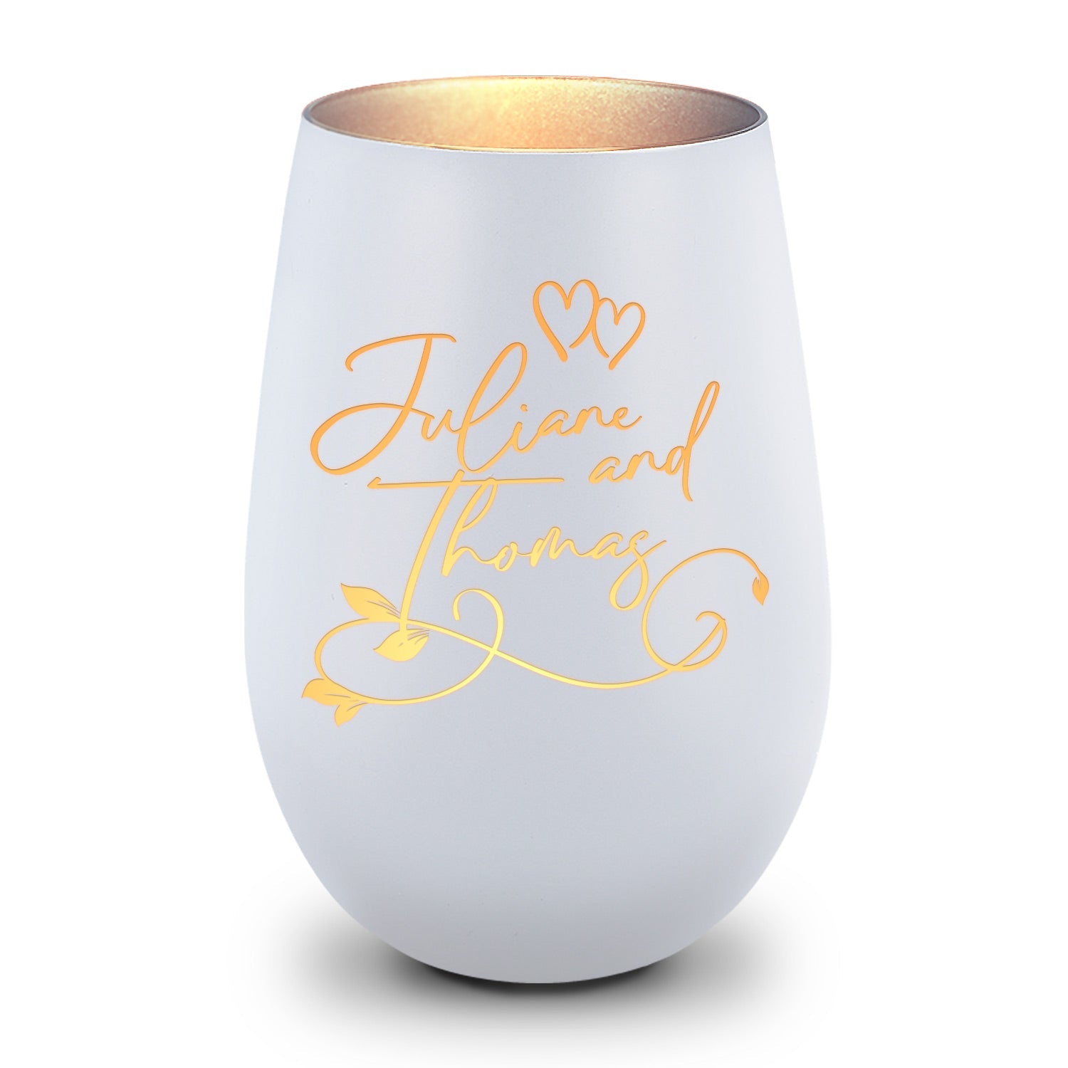 Deko Windlicht aus Glas mit Gravur - Floral Design - Personalisiert mit Namen - Geschenke für Frauen