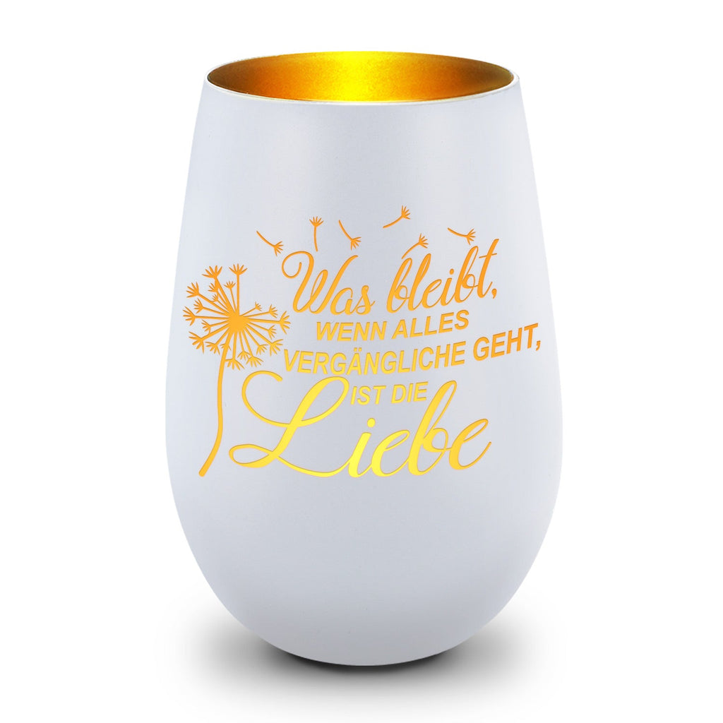 Deko Windlicht aus Glas mit Gravur - was bleibt, wenn Alles Vergängliche geht