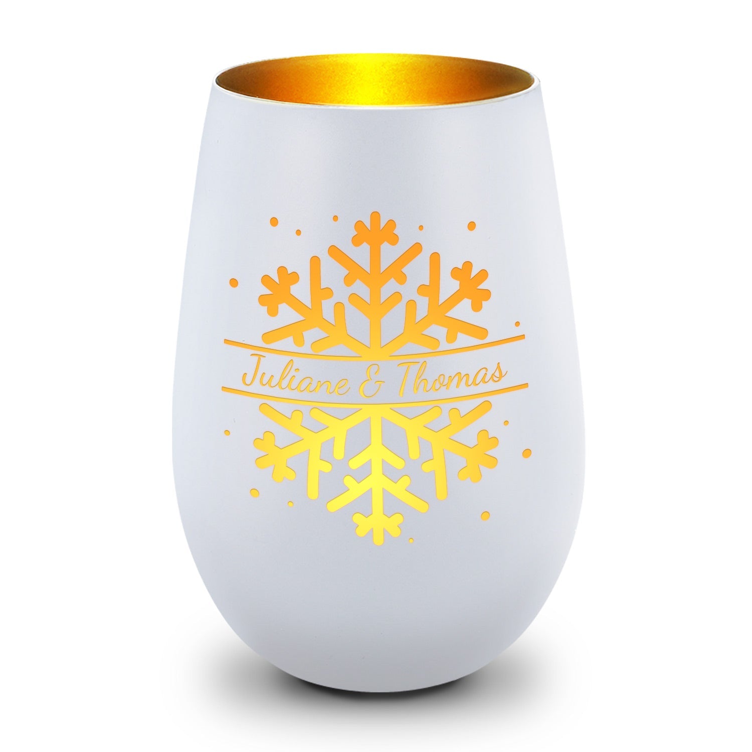 Deko Windlicht aus Glas mit Gravur - Schneeflocke - Personalisiert mit Namen - Geschenk zu Weihnacht