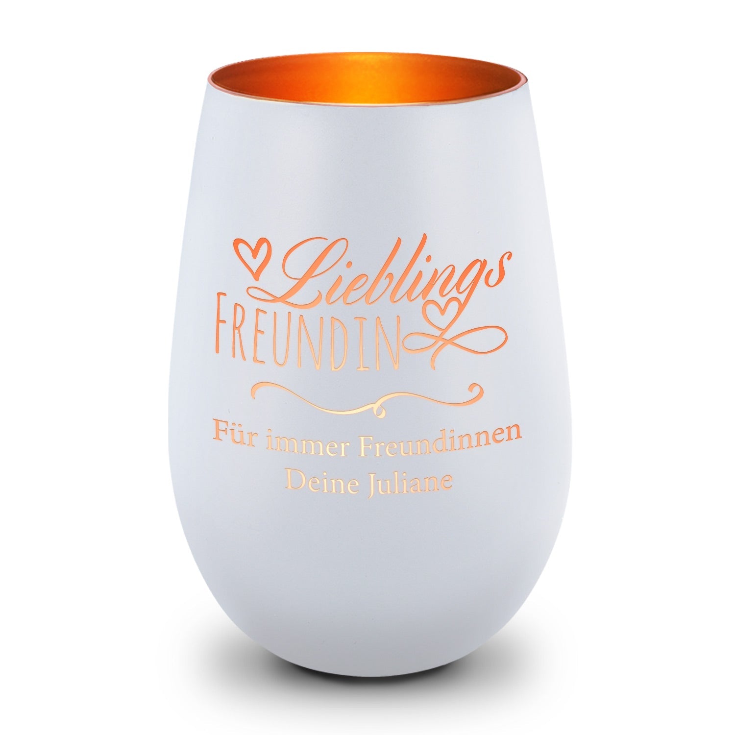 Deko Windlicht aus Glas mit Gravur - Lieblings Freundin - Personalisiert mit Namen