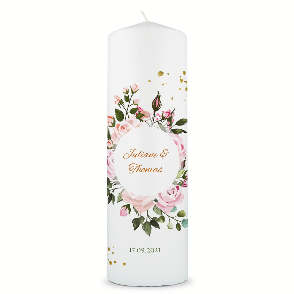 Große Kerze "Summer & Flower" - Hochzeitskerze mit Namen, Datum & Wunschtext