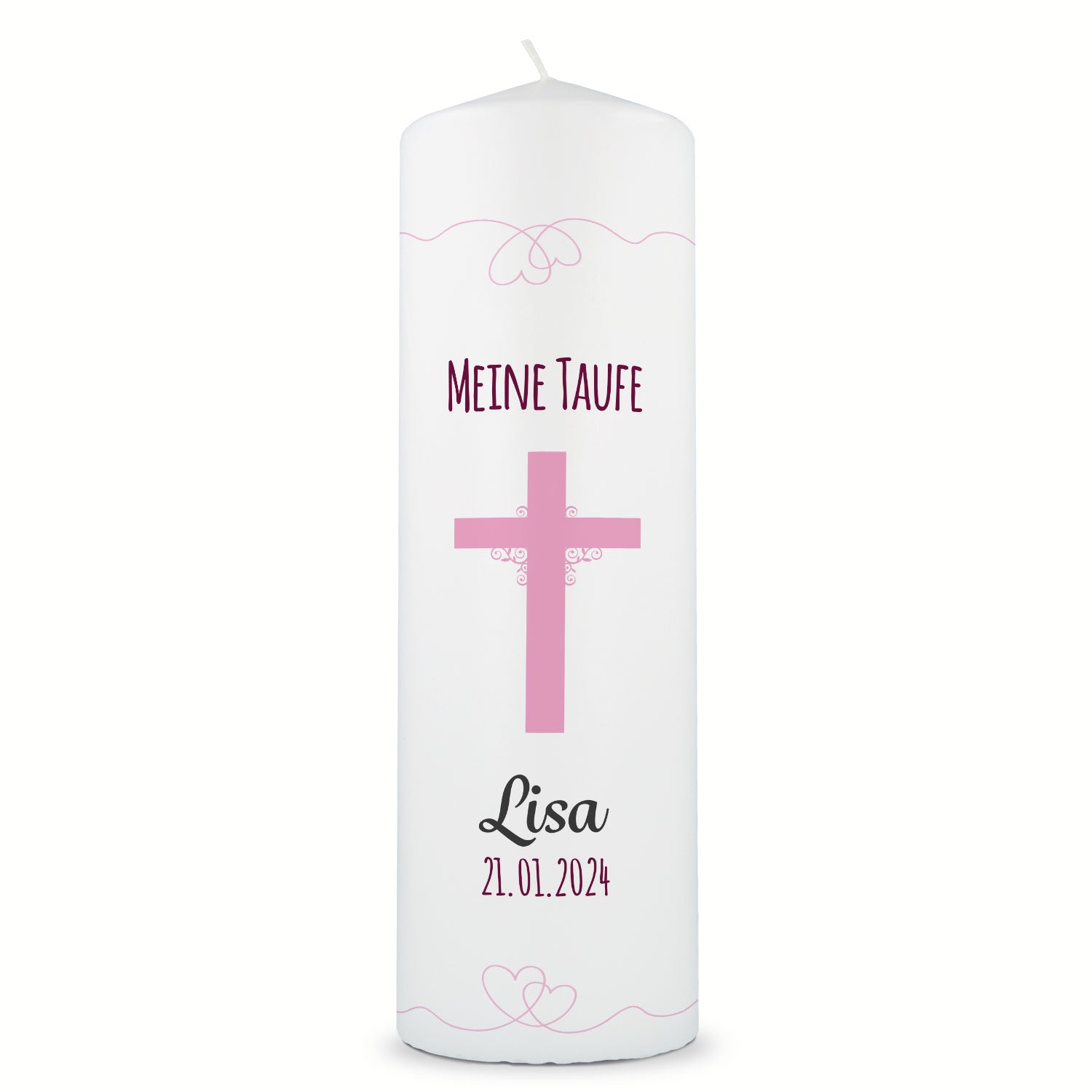 Große Kerze "Kreuz" - Taufkerze mit Namen, Datum & Taufspruch