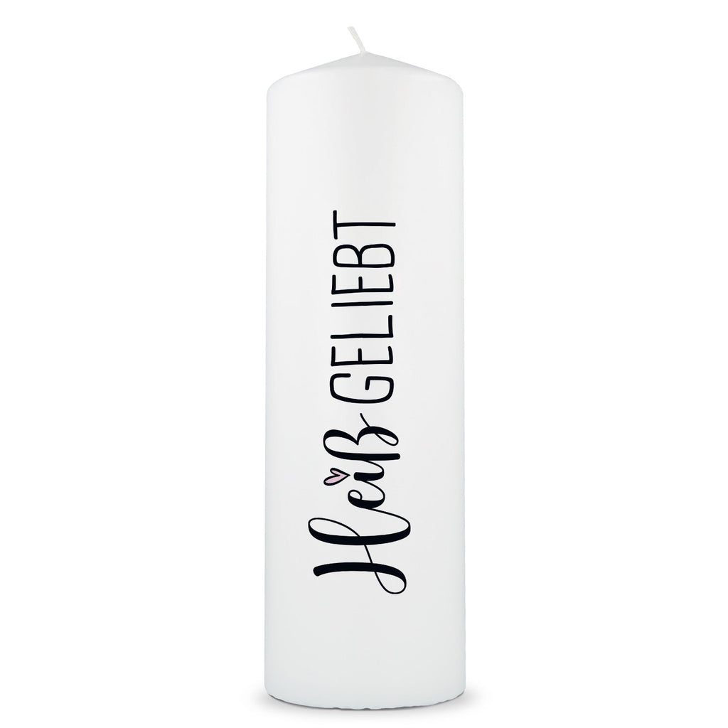Bedruckte große Kerze "Heißgeliebt" - Paarkerze zum Valentinstag