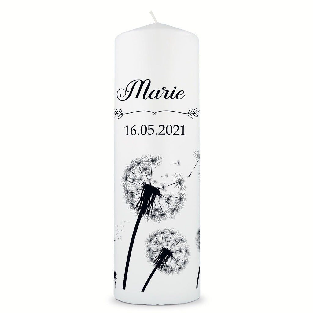 Große Kerze "Pusteblume" - Trauerkerze mit Namen & Datum