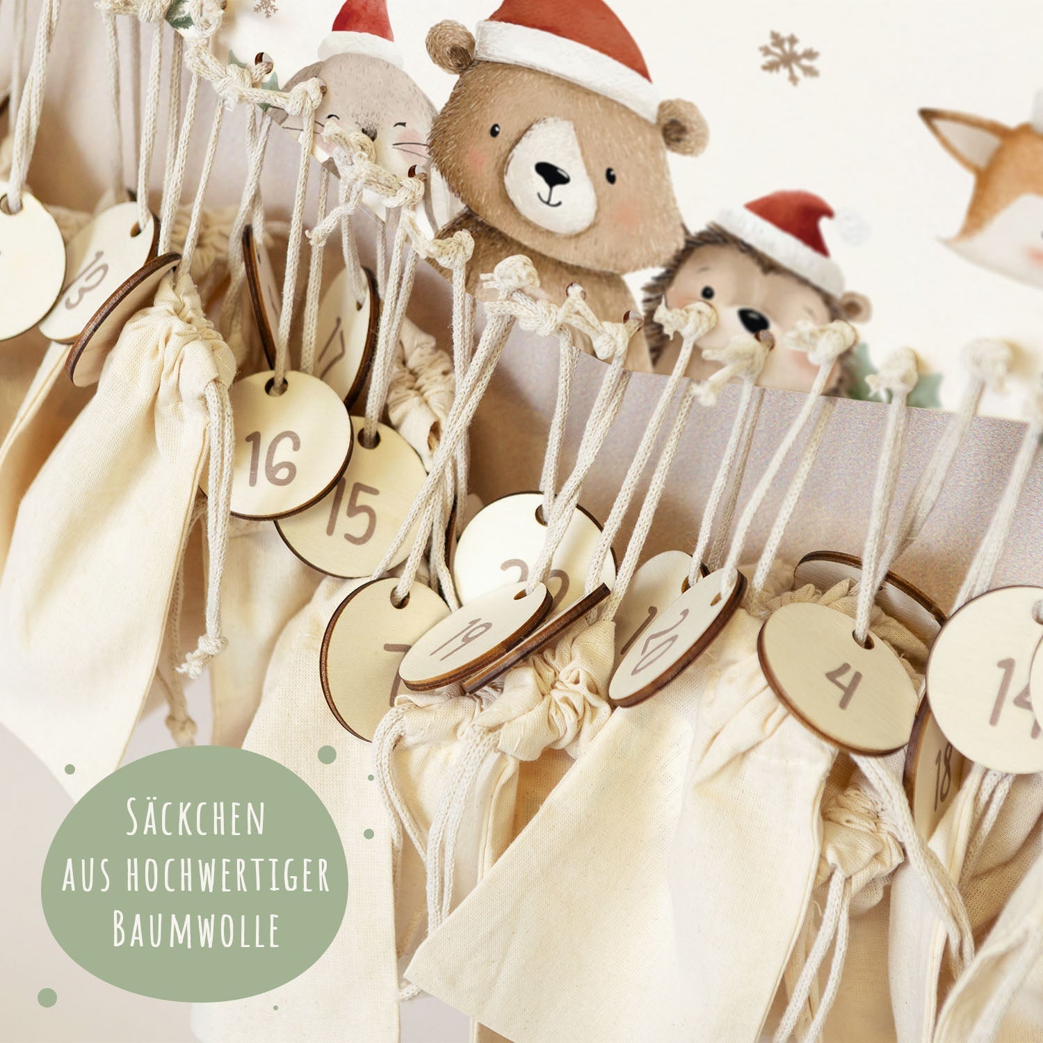 Personalisierter Adventskalender aus Holz mit Druckmotiv & Namen - Weihnachtsgruppe