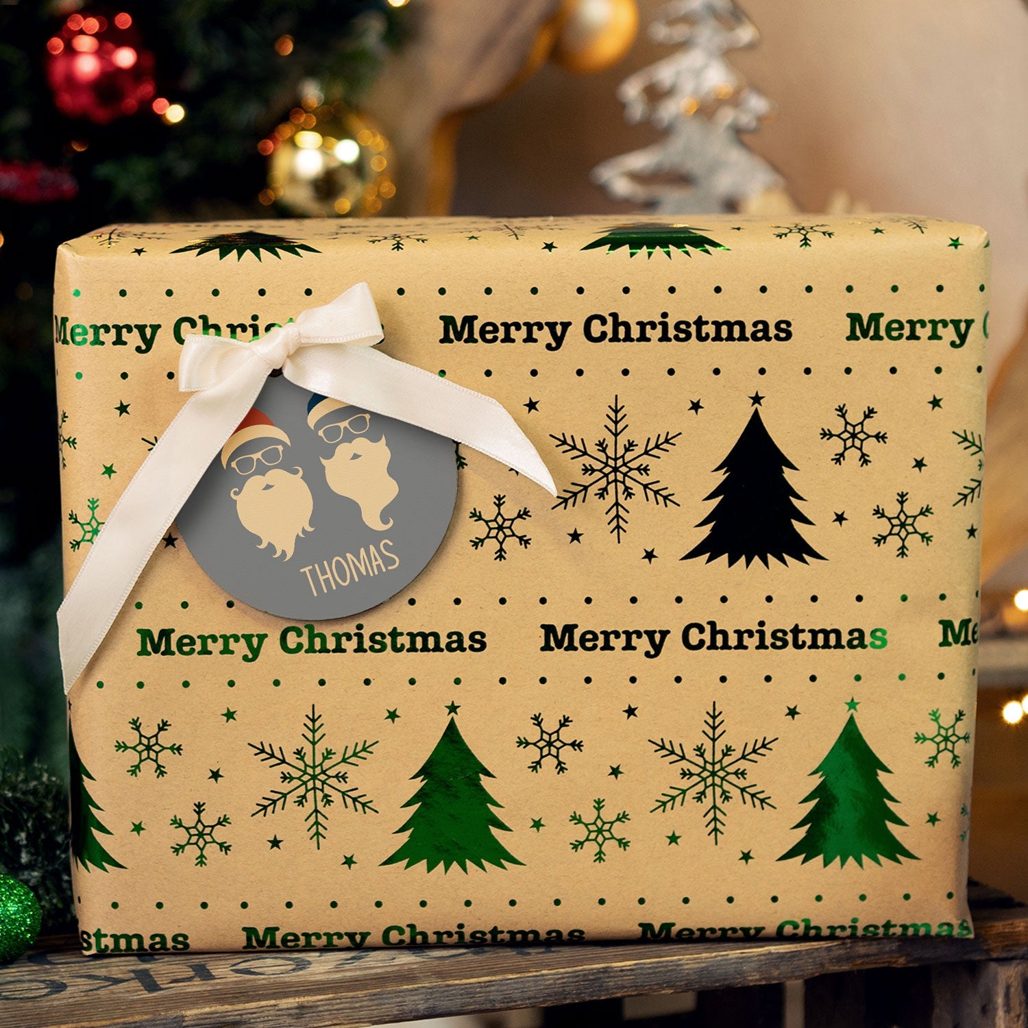 Christbaumschmuck aus Holz - Cool Santa - Weihnachtsanhänger mit Namen
