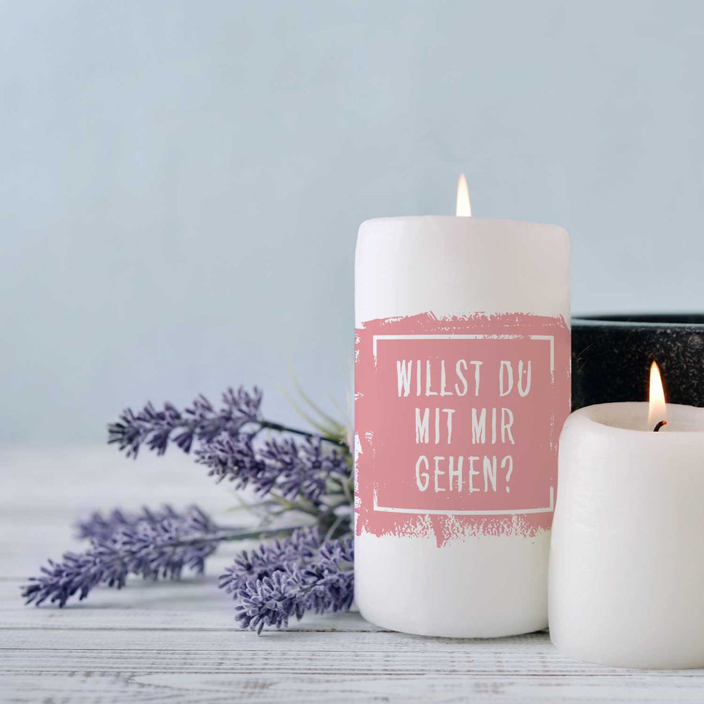 Kleine Kerze mit Spruch "Willst Du mit Mir gehen?"