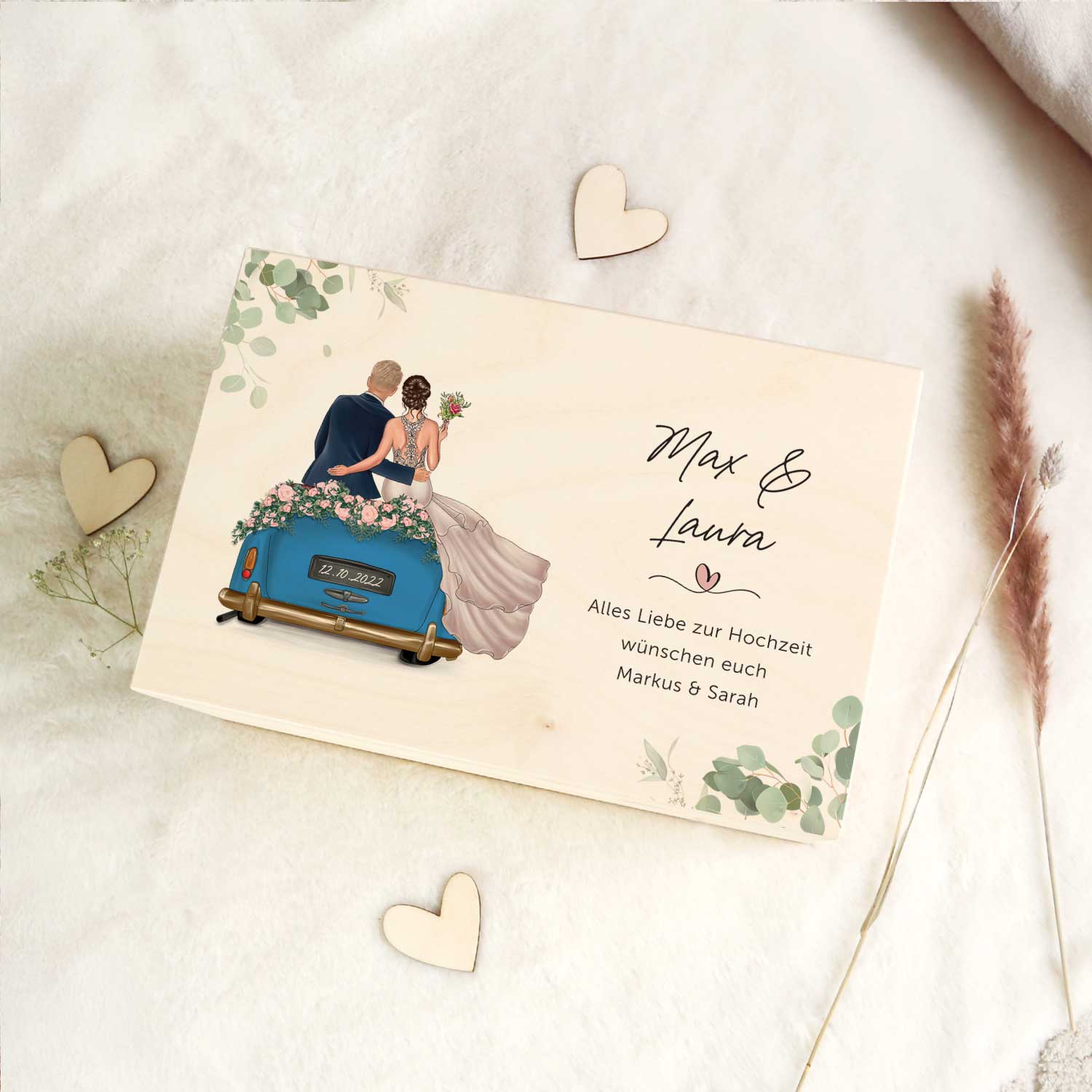 Bedruckte Erinnerungskiste mit Konfiguration - Hochzeitsauto - Personalisiertes Geschenk zur Hochzeit