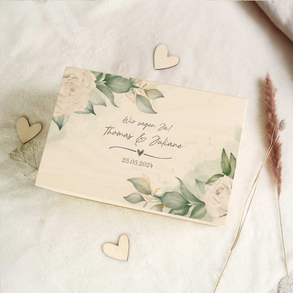 Erinnerungskiste mit UV-Druck im Wedding Love Design - Personalisiertes Geschenk zur Hochzeit