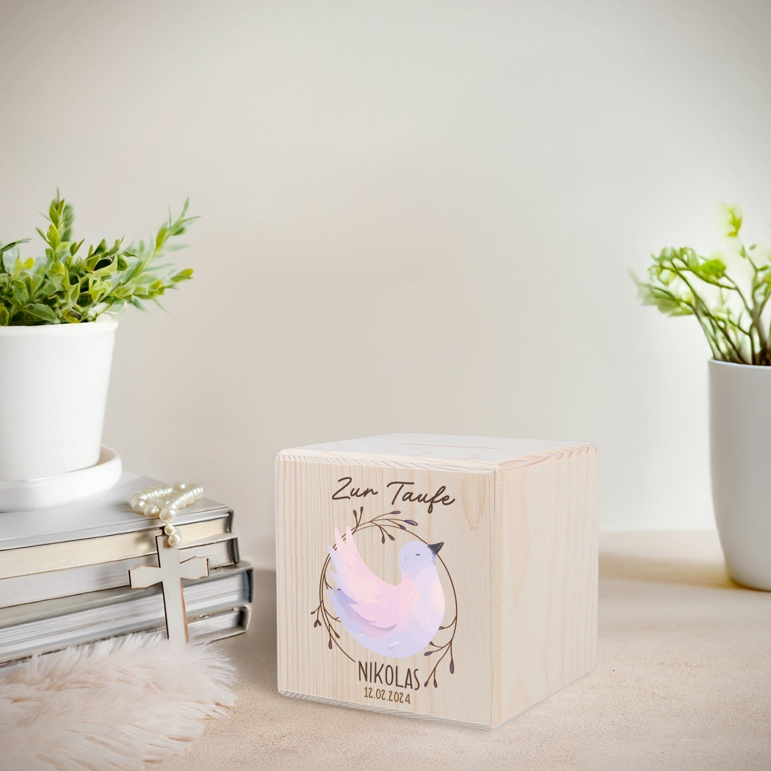 Spardose aus Holz - Taube