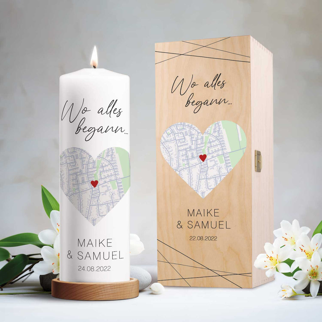 Große Kerze "Wo alles begann" - Personalisiertes Geschenk mit Namen, Datum, Ort & Wunschtext