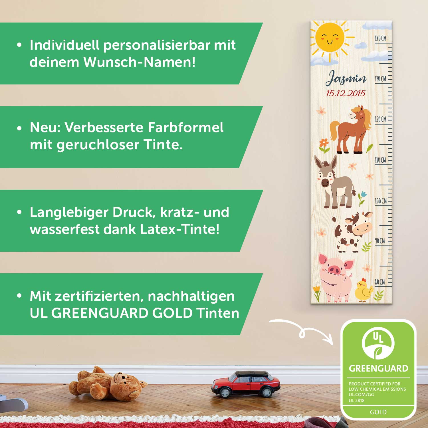 Messlatte mit Namen für Kinder im Bauernhof Design