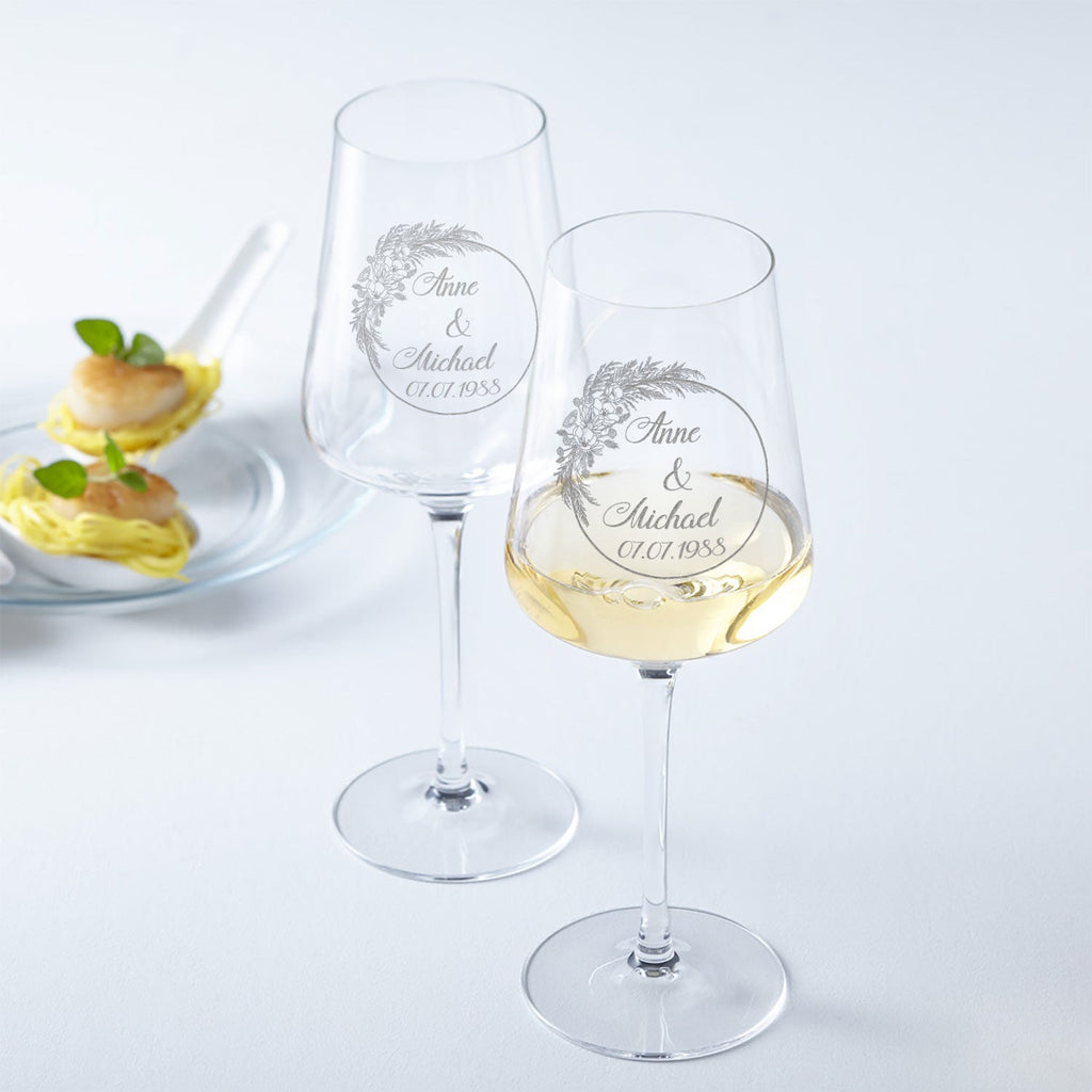 Leonardo Puccini Weingläser mit Gravur - Pampasgras Design mit Namen & Datum